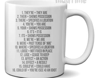 Clean English Grammar Coffee Tea Funny Mug Cup - Ceramic 330ml - Nice gift