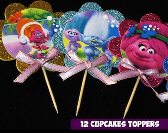 12 Trolls Cupcakes Toppers foam, Trolls party cupcakes Topper foam, Trolls toppers Party, 2 INCHES