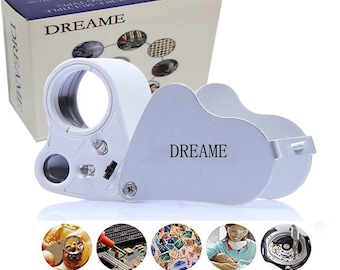 DREAME 30X 60X LED Lighted Illuminated Jewelers Eye Loupe Jewelry Magnifier for Gems Jewelry Rocks Stamps Coins Watches Hobbies