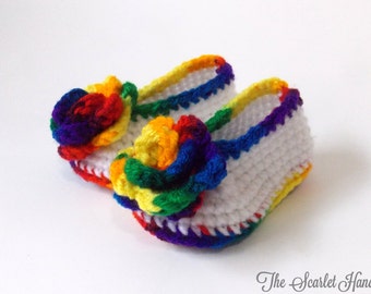 Rainbow Baby Shoes. Rainbow Booties. Crochet Baby Booties. Handmade Baby Shoes. Made to Order.