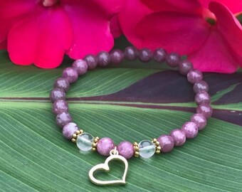 "Golden Heart" bracelet (lepidolite)