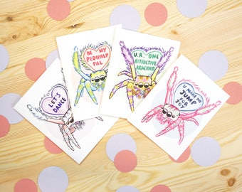 Jumping Spider Valentine's Day Cards, Set of 4