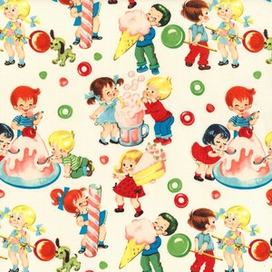 Michael Miller Fabric - Fifties Retro Candy Shop - Cream - Kids Novelty-Choose Your Cut