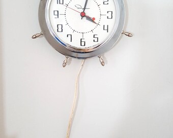 1960's Hard Ingraham Nautical Electric Wall Clock with Chrome Fittings