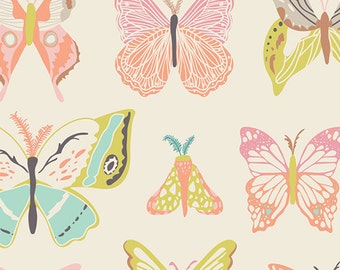 Butterfly Fabric by Art Gallery Fabrics, Wingspan Melon by Bonnie Christine, Butterfly Cotton Fabric