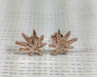 18k Rose Gold Plated Cannabis Leaf Stud Earrings.