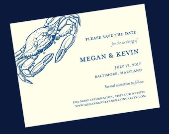 Blue Crab Wedding Save the Date // Baltimore Save the Date Card // Nautical Wedding Save the Date //