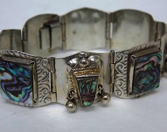 Vintage Estate Hecho En Mexico .925 Sterling Silver Panel Bracelet 38.61g E1729