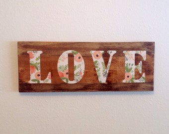 Reclaimed wood LOVE plaque in RIFLE PAPER