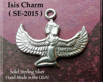 Sterling Silver Isis Charm or Necklace, Genuine .925 Silver Kneeling Isis Necklace, Egyptian Jewelry