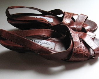 1970s cognac leather strappy wedge sandals, 8