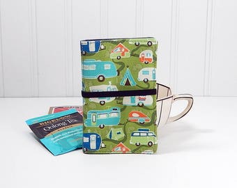 Camper Tea wallet - fabric teabag caddie - tea bag case - 4 pockets - holiday gift - gift for tea drinker - gift for camper