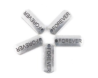 X 10 rectangle charms silver FOREVER 21mm x 8mm (96D)