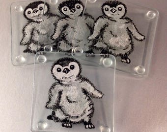 Hand Painted Recycled Glass Baby Penguin Coasters