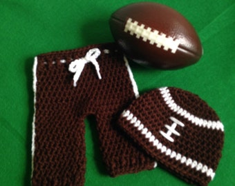 Newborn Boy Photo Prop, Crochet Football Hat and Pants, Handmade Crochet Photo Prop, Newborn Football Pants and Hat