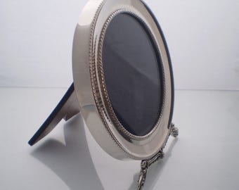 Sterling Silver picture frame, NEW Sterling Silver round picture frame, Vintage style, handcrafted, wooden backing & stand
