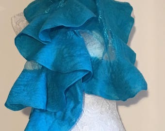 Shimmery turquoise nuno felted shawl Shawl
