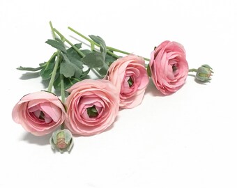 Artificial Pink Ranunculus Flowers - Bud to Bloom on Stems - Artificial Flowers, Silk Flowers, Flower Crown, Millinery, DIY Wedding Flowers