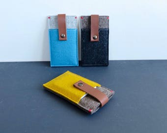 Iphone X felt case with pocket and leather closure - cover in many colour options