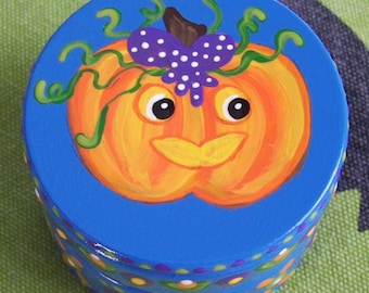 Hand Painted Love Boxes Halloween Pumpkin Wood Box