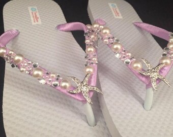 Shoshanna Starfish Bridal Flip Flops, Custom Flip Flops, Dancing Shoes, Nautical Bridal Sandals, Wedding Flip Flops, Beach Wedding Shoes
