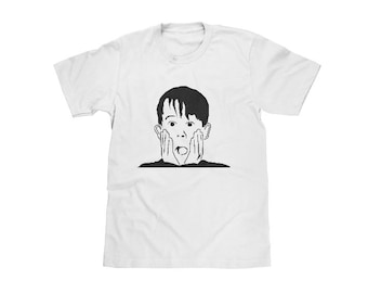 Home Alone T-Shirt, Black on White Crew,Kevin McCallister,Macauley Culkin,90s Christmas Movie,Mens Christmas Gift,Boyfriend Christmas Gift