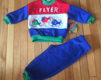 Vintage des années 1980 bébé bébé garçons hélicoptère Sweatsuit tenue ! Taille 24 mois