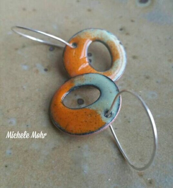 Abstract enamel hoop earrings
