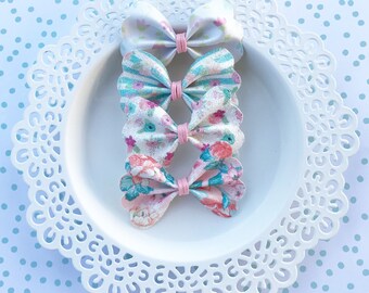 Floral Glitter Bow Headband, Pink Floral Glitter Headband, Scallop Floral Glitter Headband