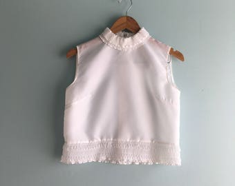 60s Frill Collar Cropped Blouse//Back Button-Up//Semi-Sheer
