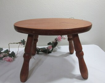 Wood Stool Vintage Oval Solid Vintage Shabby Stained