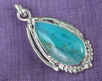 Peruvian Opal Pendant, Blue Andean Opal Pendant Sterling Silver