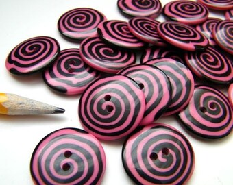 Whimsy Pink Swirl Buttons - 7/8 Inch -Two ( 2) - Made in Italy