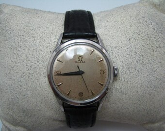 a475 Vintage 1950's Omega Stainless Steel Watch with Leather Band