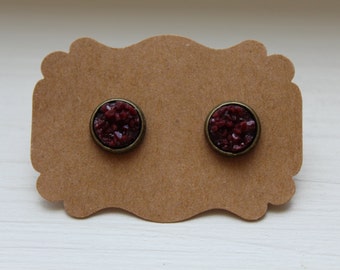 Maroon Druzy Earrings, 10mm Druzy, Drusy Earrings, Druzy Earrings, Brass Post, Maroon Druzy Post, Maroon Earrings, Post Stud Earring