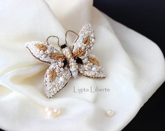 White gold butterfly, Beautiful gift for Valentines day, unique handmade.