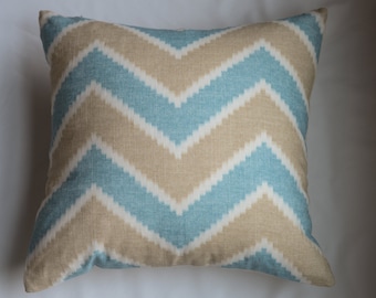Contemporary Chevron Pillow Cover In Blue and Tan