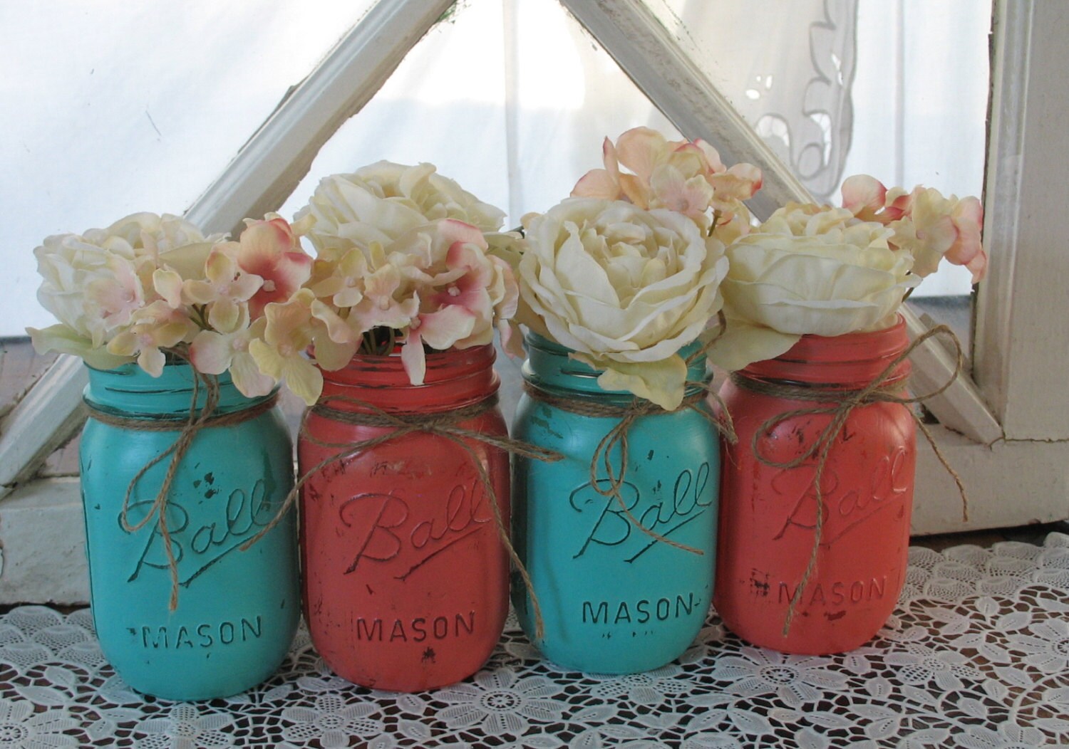 SALE 4 Pint Mason Jars Painted Jar Wedding SALE 4 Pint Mason Jars Painted Jar Wedding