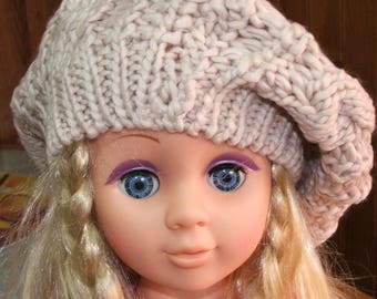 Beret made of acrylic yarn - one size - beige