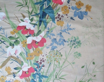 Vintage 1980s Fabric House n Home Floral Ivory Green Cotton Home Décor Material