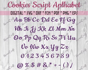 cookies script alphabet monogram letters svg dxf fcm png eps jpeg