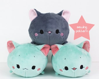 PDF sewing pattern - Cat Roll plush - stacking loaf plushie - easy cute anime kawaii stuffed animal DIY softie plush toy 12" TeacupLion