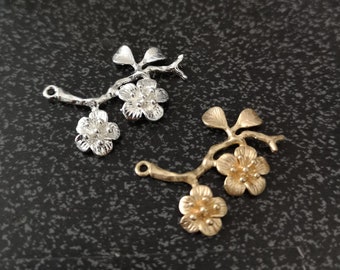 6 pcs of brass branch charm-1164-35x30mm matte gold/shiny silver