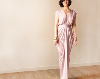 Bridesmaid blush pink maxi gown , Maxi pink formal dress 1008