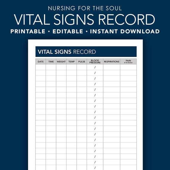 Editable Vital Signs Form Vital Signs Vital Signs For