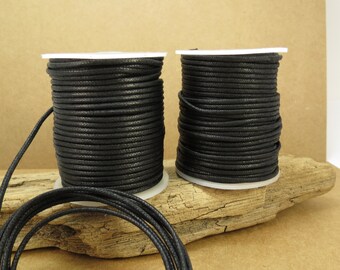 2mm Black Cord, Black Waxed Cotton Cord, 2mm Cotton Cord, 25 Meter Black Cord, Cotton Necklace Cord, Item 713c