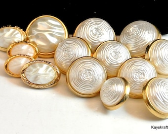 White and Gold Vintage Buttons Bubble Shank Buttons Mixed Lot Buttons Mix Size Buttons Lot of 17 Buttons Free Shipping in USA