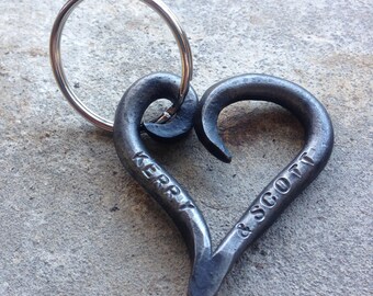 Heart Keyring, Iron Keychain, Personalized with Names or Initials, Anniversary Gift