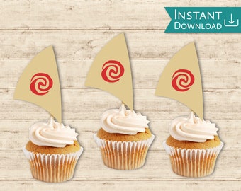 Moana Cupcake Topper, Moana Boat Sail Cupcake topper Printable Instant Download