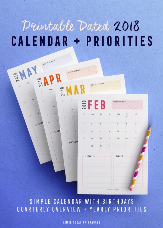 2018 calendar printable 2018 desk calendar dated planner